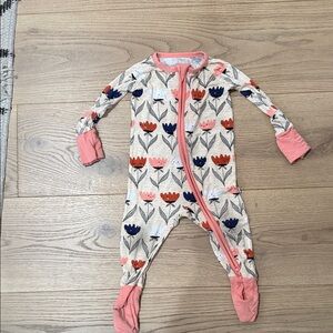 Little Sleepies Floral Footie with Pink and Red Blooms